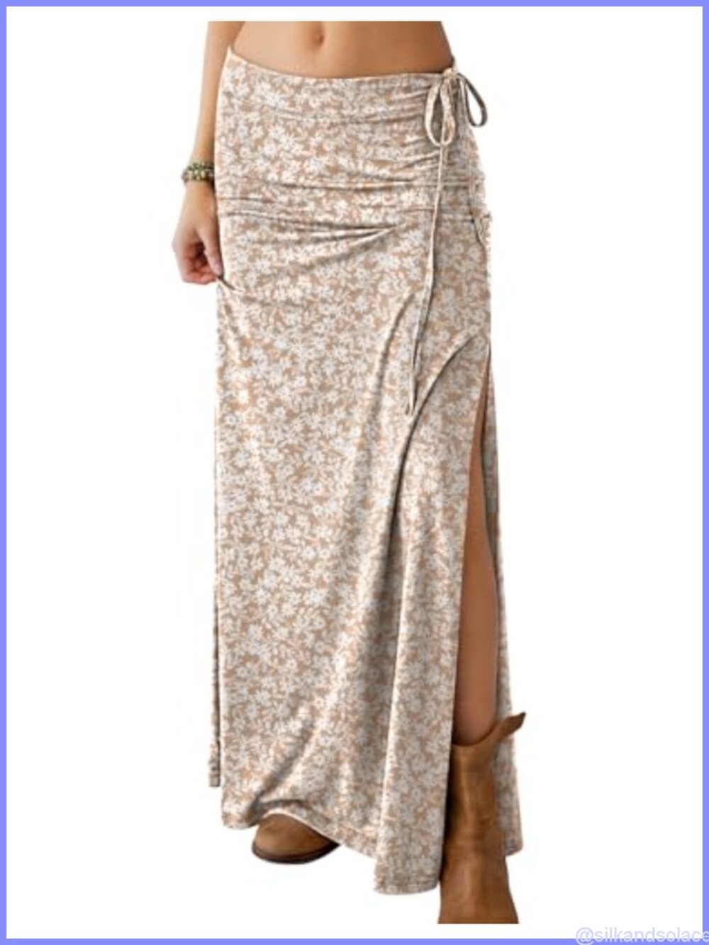 High Waisted Side Slit Maxi Skirt Flowy Boho Beach Long Skirt Adjustable
